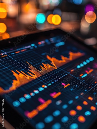 Digital Tablet Displaying Startup Progress Tracker with Data Charts and Graphs