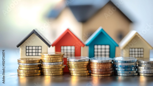 Investing in real estate with houses and coins symbolizes financial growth