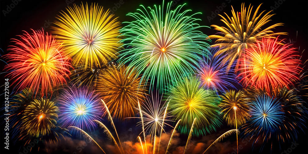 Golden fireworks pyrotechnics to the dark black night sky. Golden fireworks pyrotechnics to the dark black night sky.