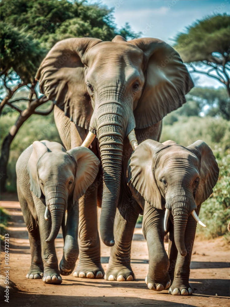 Fototapeta premium Two African Bush Elephants Walking