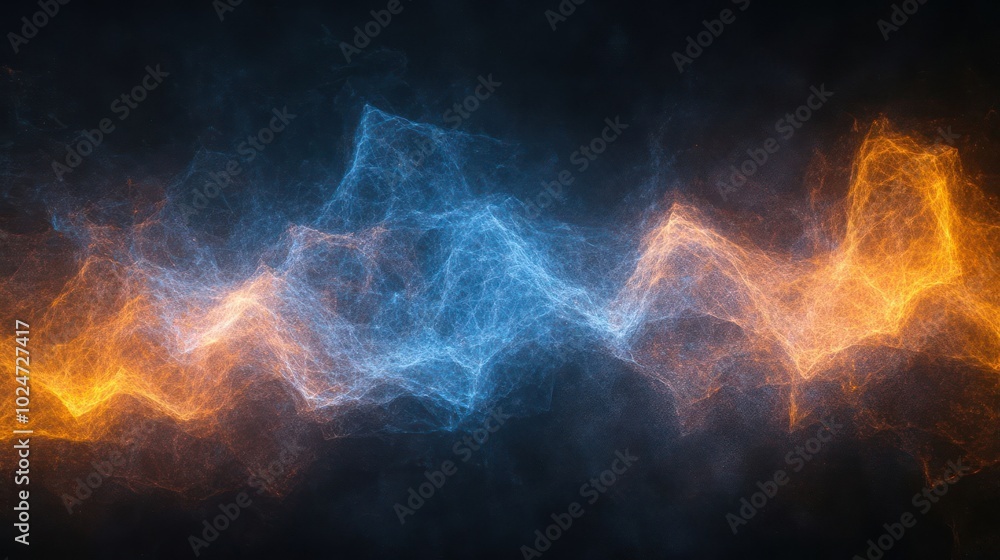 Abstract representation of energy waves in blue and orange hues. Abstract representation of energy waves in blue and orange hues.