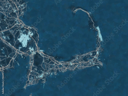 Obraz na płótnie Painterly Style City Map of Cape Cod Massachusetts, USA in a Blue Color Scheme