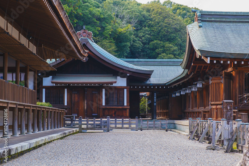  [NARA]A famous shrine surrounded by nature in Nara Prefecture, The main hall is steeped in history, Kashihara Shrine, Japan