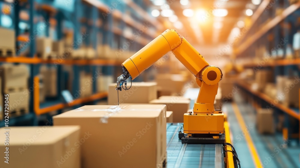 Fototapeta premium AI-driven manufacturing, robotic precision, advanced tech warehouse