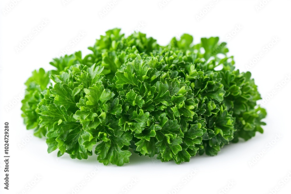 Fresh Green Parsley Sprig Isolated on White Background Fresh Green Parsley Sprig Isolated on White Background