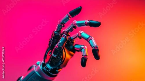 AI-enhanced robotic prosthetics, seamless integration, neon background