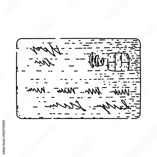 rewards credit card hand drawn. debt issuer, transaction security, fraud chip rewards credit card vector sketch. isolated black illustration