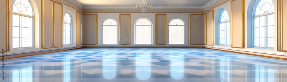 Fototapeta premium Elegant Ballroom With Blue And White Checkered Floor