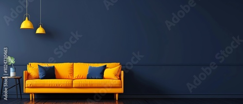 Sectional sofa, spacious living room, flat design illustration photo