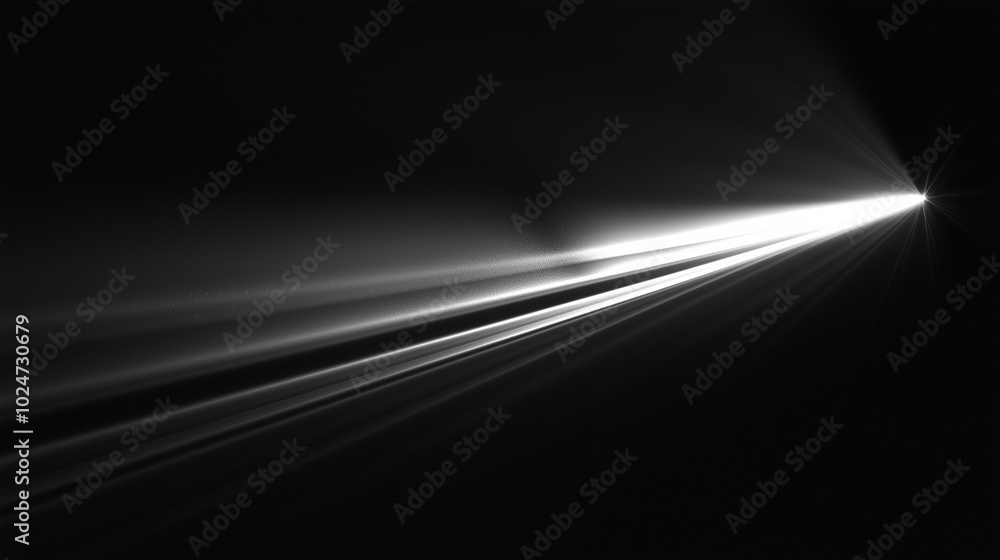 White light beam on a black background, with light from the side, a spotlight, and light streaks and rays White light beam on a black background, with light from the side, a spotlight, and light streaks and rays