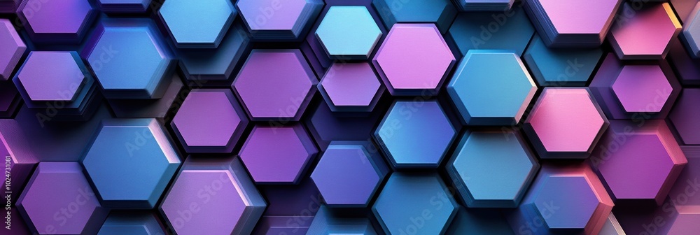 Hexagonal Harmony, interlocking shapes in vibrant purple and blue gradients, creating a mesmerizing geometric pattern. Hexagonal Harmony, interlocking shapes in vibrant purple and blue gradients, creating a mesmerizing geometric pattern.
