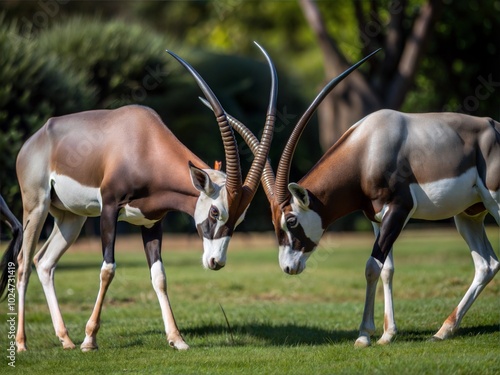 Two Male Topis Antelopes Fighting photo