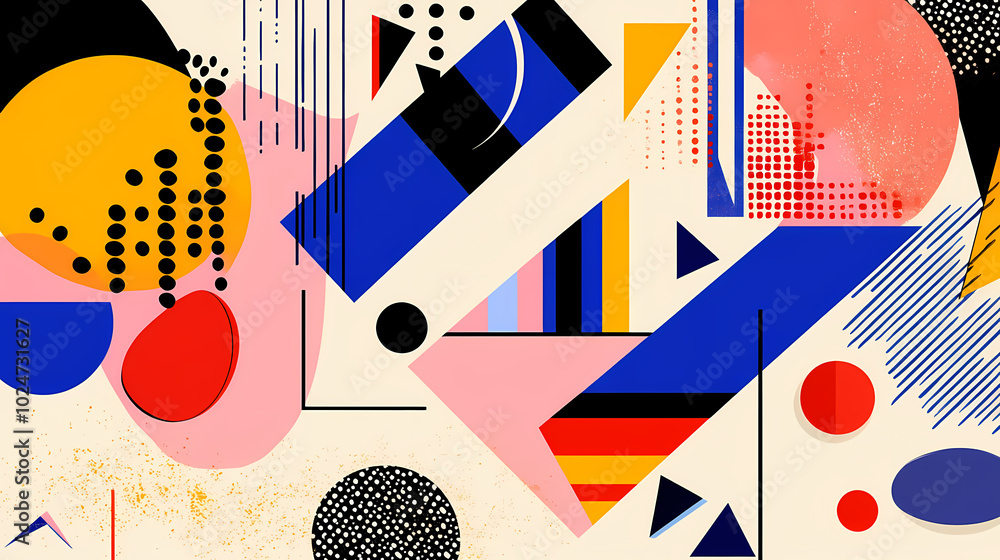 Obraz premium Geometric shapes and compositions inspired by Bauhaus or Memphis. Retro elements, geometric pattern for banners, posters, and leaflets. Geometric design background vector