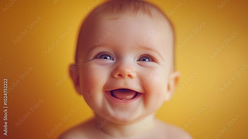 Happy baby smiling against a warm, golden bokeh background, creating a soft and joyful atmosphere. Happy baby smiling against a warm, golden bokeh background, creating a soft and joyful atmosphere.
