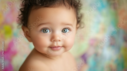 Joyful baby laughing agains...