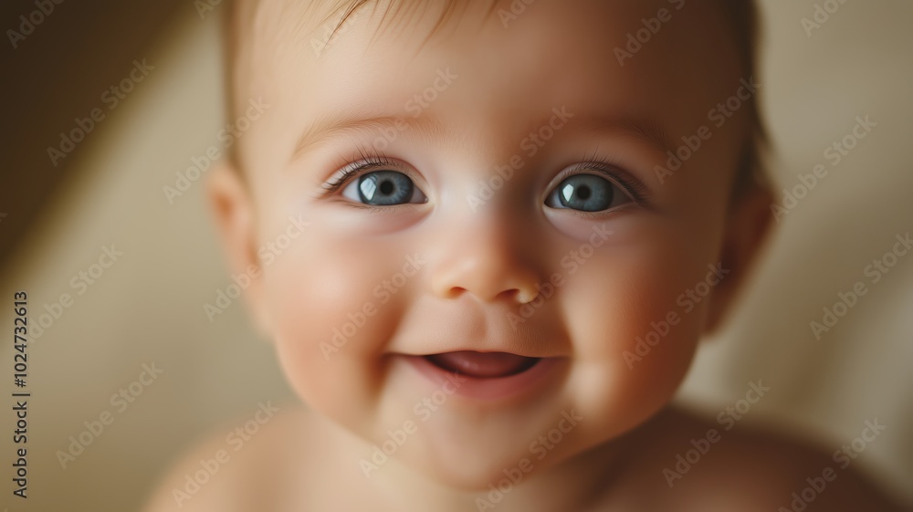 Happy baby smiling against a warm, golden bokeh background, creating a soft and joyful atmosphere. Happy baby smiling against a warm, golden bokeh background, creating a soft and joyful atmosphere.