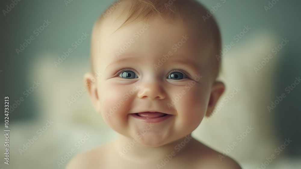 Happy baby smiling against a warm, golden bokeh background, creating a soft and joyful atmosphere. Happy baby smiling against a warm, golden bokeh background, creating a soft and joyful atmosphere.