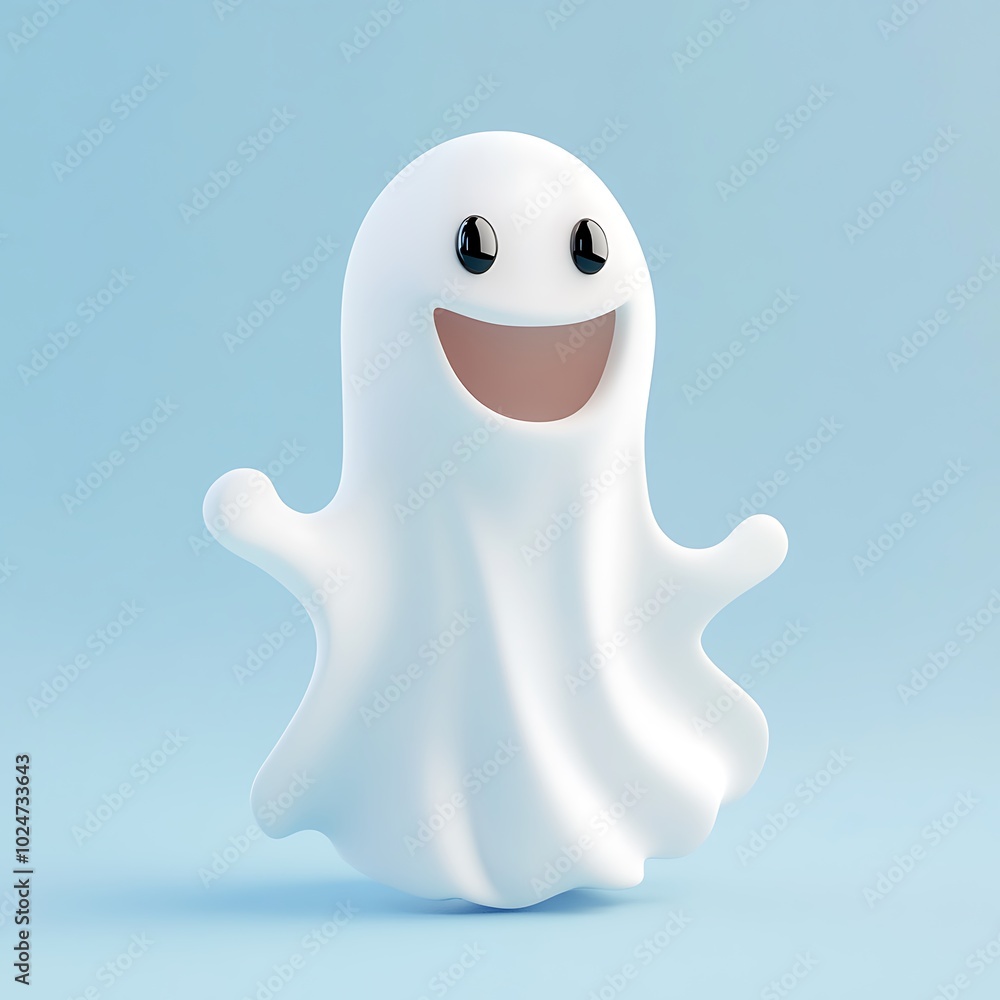 A cute, smiling ghost character on a light blue background, perfect for Halloween or playful themes. A cute, smiling ghost character on a light blue background, perfect for Halloween or playful themes.