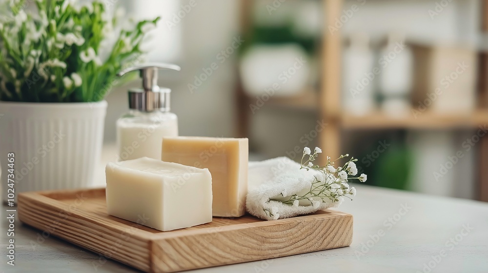 Natural Soap and Spa Accessories on a Wooden Tray Natural Soap and Spa Accessories on a Wooden Tray