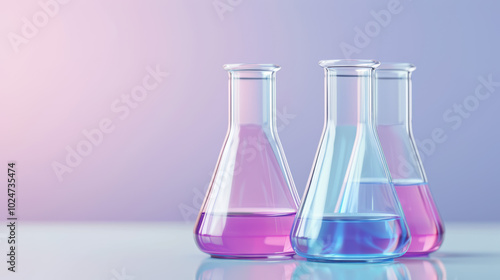 Laboratory Erlenmeyer Flasks with Colorful Liquids 