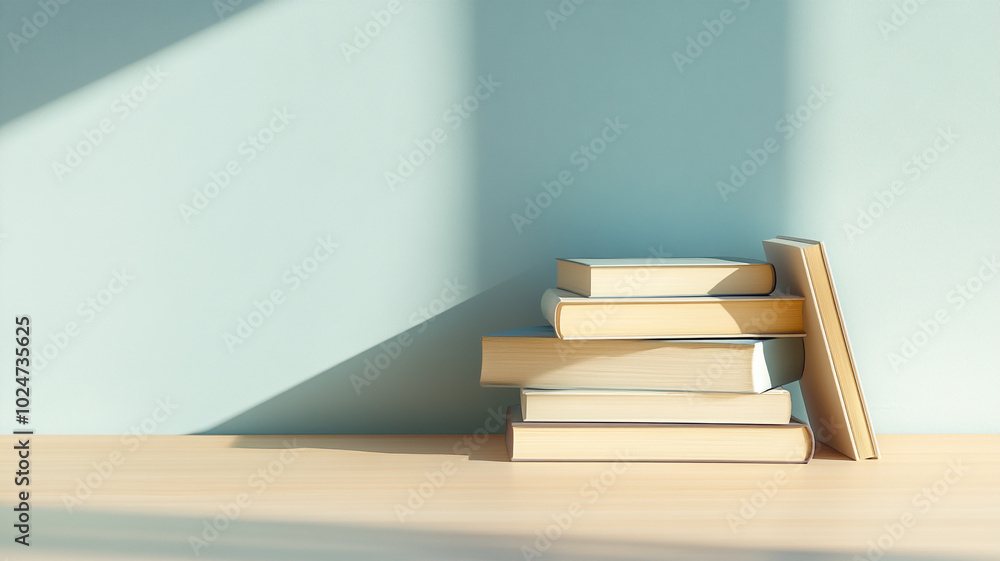 a stack of books on a wooden table on a pastel background a stack of books on a wooden table on a pastel background