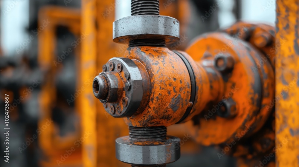 Close-up of a rusted industrial valve with metal pipes and bolts, showcasing wear and orange patina in a mechanical setting. Close-up of a rusted industrial valve with metal pipes and bolts, showcasing wear and orange patina in a mechanical setting.