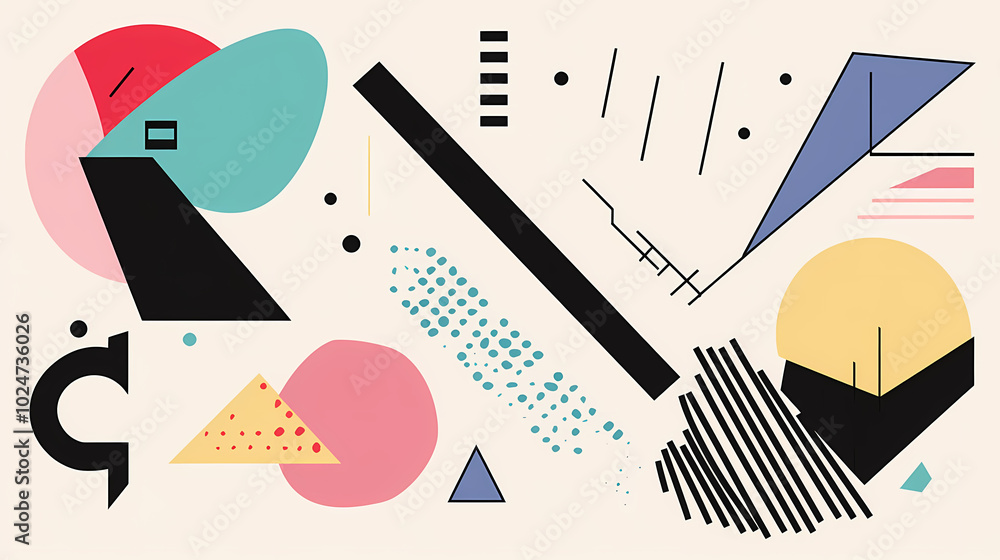 Geometric shapes and compositions inspired by Bauhaus or Memphis. Retro elements, geometric pattern for banners, posters, and leaflets. Geometric design background vector Geometric shapes and compositions inspired by Bauhaus or Memphis. Retro elements, geometric pattern for banners, posters, and leaflets. Geometric design background vector