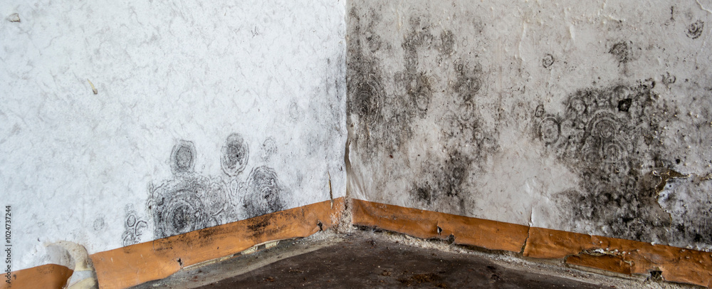 Black mold on a wall in the apartment