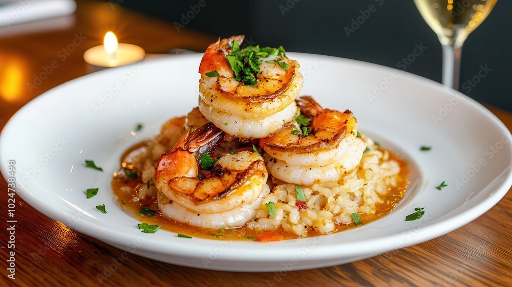 Warm candlelight over a beautifully plated seafood dish, with the light casting a glow on the fresh ingredients Warm candlelight over a beautifully plated seafood dish, with the light casting a glow on the fresh ingredients