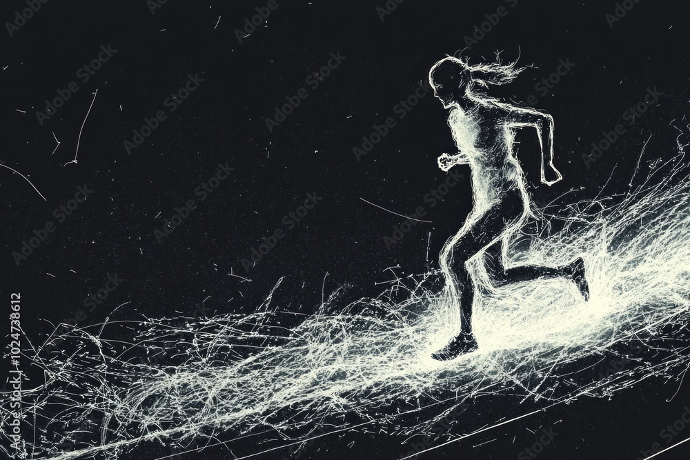 A person running on a track in white scribble style A person running on a track in white scribble style
