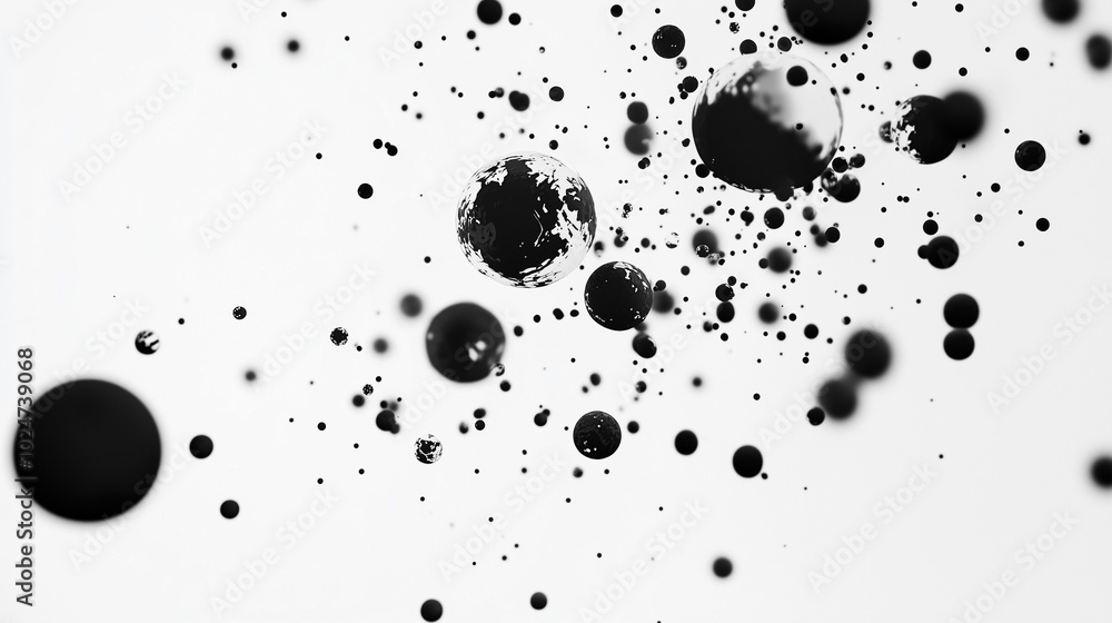 Black dots and particles on a white background. Shallow depth of field. Black dots and particles on a white background. Shallow depth of field.