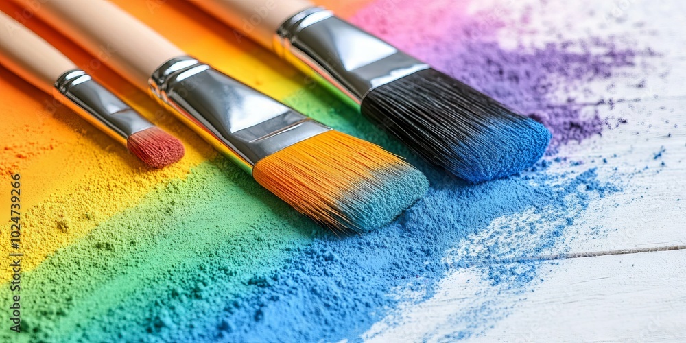 Fototapeta premium Rainbow Paintbrushes and Powder