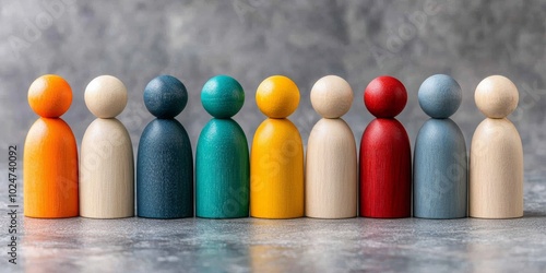 Colorful Wooden Figures in a Row