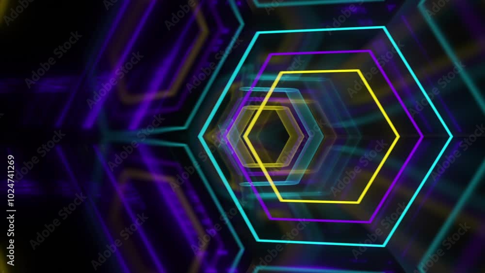 Seamless Hexagon zoom Sci Fi neon color light for logo technology HUD looping 3D animation Seamless Hexagon zoom Sci Fi neon color light for logo technology HUD looping 3D animation