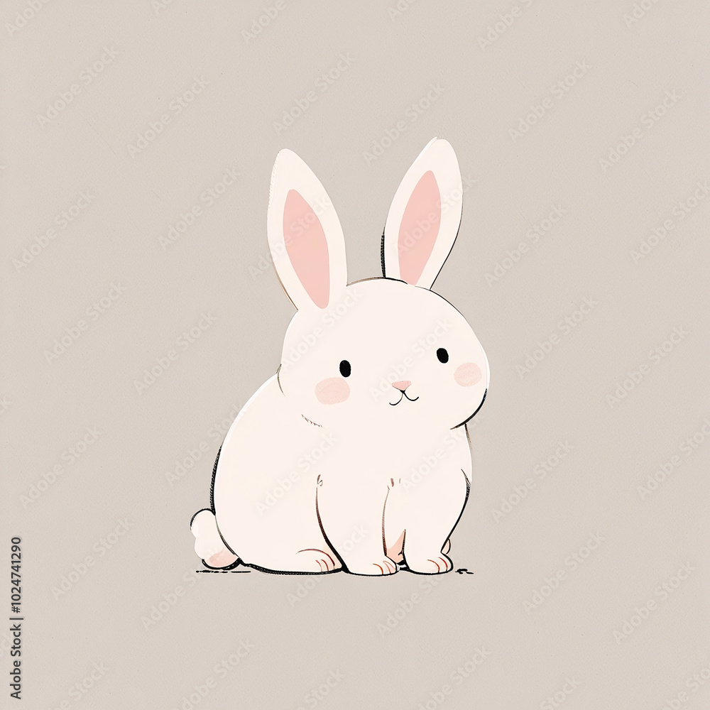 Obraz premium Adorable Bunny Rabbit Drawing Illustration for Easter Greeting Cards, Apparel, Nursery Art, Animal-Themed Clipart, Merch, Storybooks, Prints, Wallpaper, Children's Projects