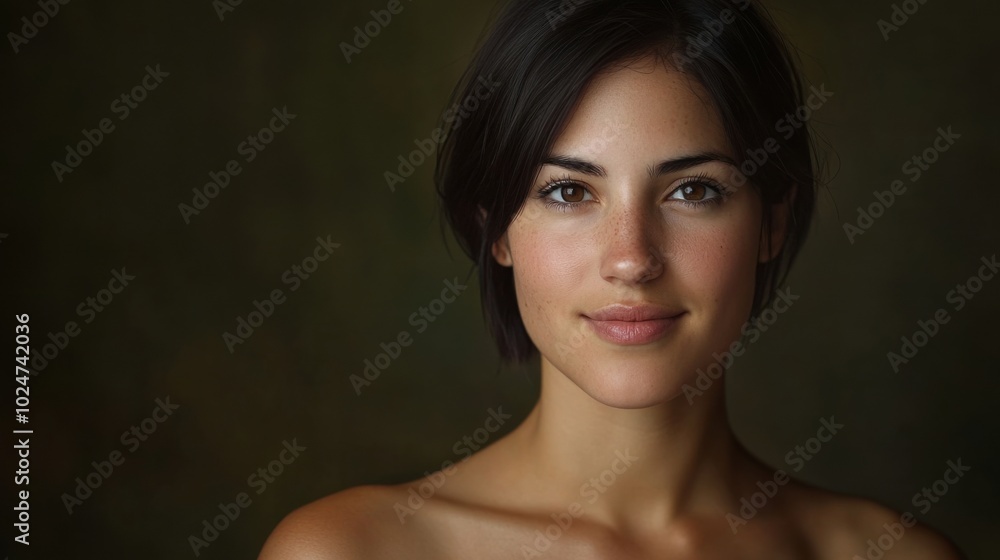 Portrait of a young woman with short dark hair for beauty and fashion Portrait of a young woman with short dark hair for beauty and fashion