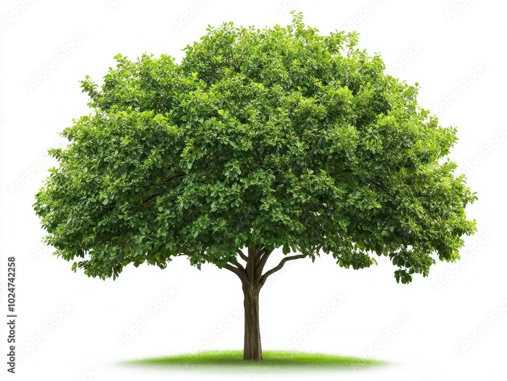 solitary emerald sentinel magnificent lone green tree with a full, rounded canopy isolated against a pure white backdrop. symbolizes life, growth, and the enduring strength of nature. solitary emerald sentinel magnificent lone green tree with a full, rounded canopy isolated against a pure white backdrop. symbolizes life, growth, and the enduring strength of nature.
