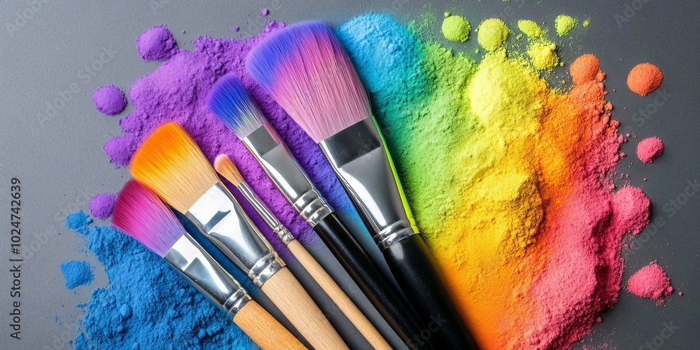 Obraz premium Rainbow Paintbrushes and Powder