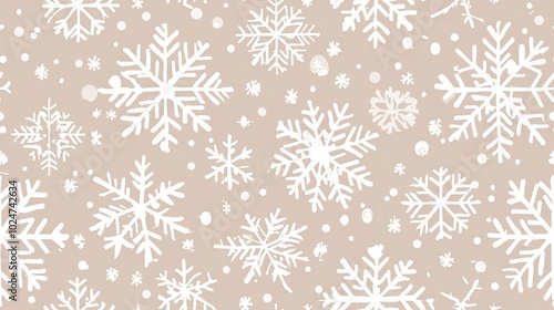 Simple snowflakes in repetitive patterns with neutral color backgrounds, modern festive design