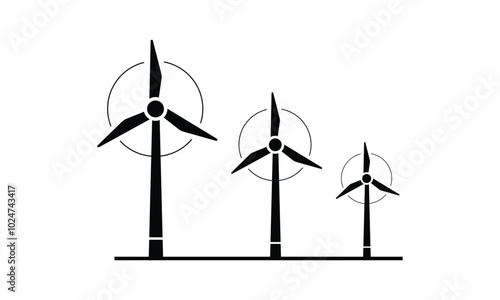 black silhouette windmill alternative and renewable energy icon. vector