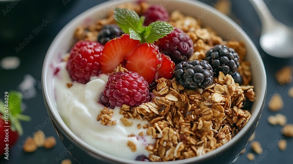 yogurt bowl with berries and granola yogurt bowl with berries and granola