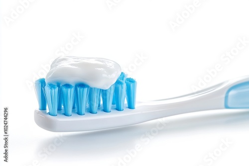 Toothpaste toothbrush. New toothbrush with toothpaste close-up isolated on a white background. Dental healthcare concept. Accessories for keeping teeth health. Dental hygiene objects. Teeth brushing