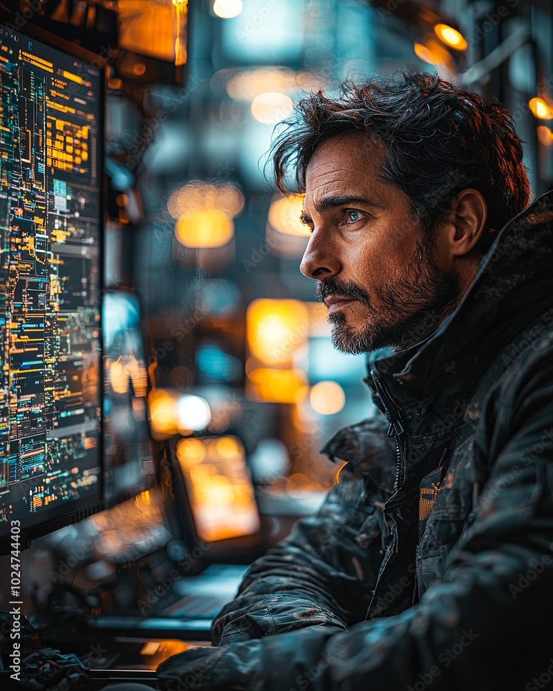 Hacker Disguised as Office Worker in High-Tech Environment