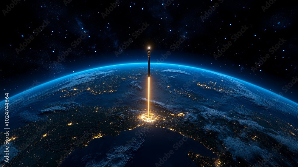 Stunning Space Elevator in Outer Space Scene Stunning Space Elevator in Outer Space Scene