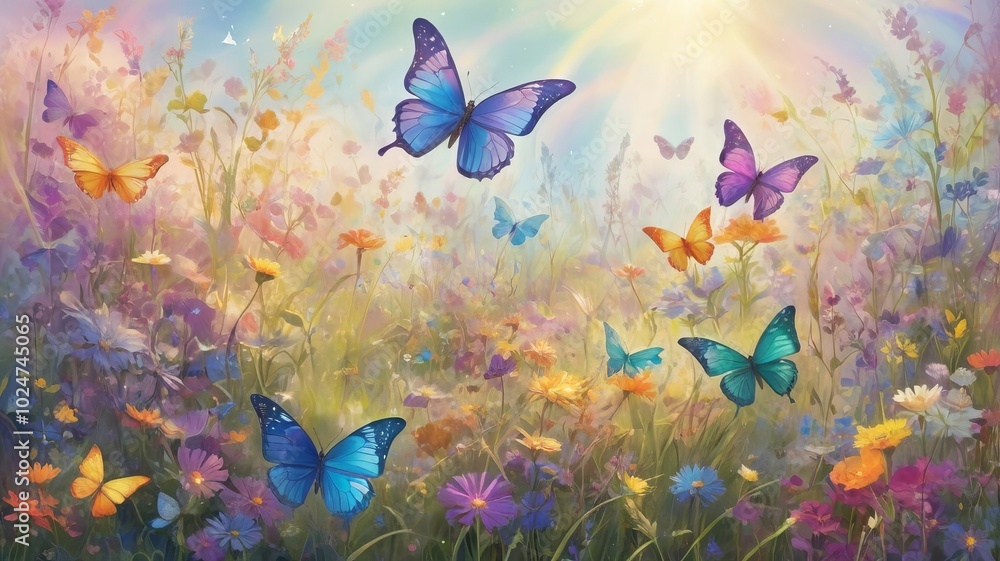 a garden with butterflies illustration concept a garden with butterflies illustration concept