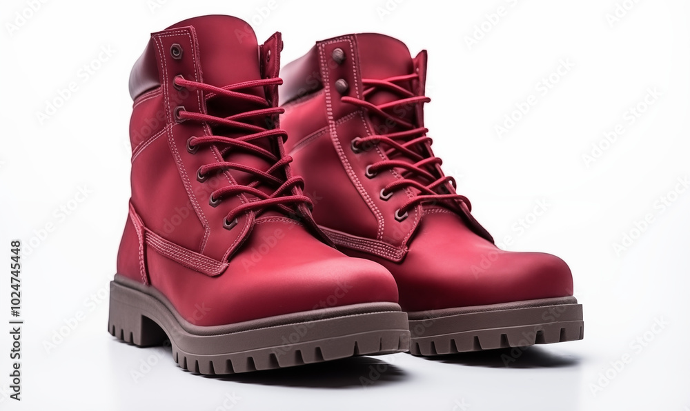 Red combat boot isolated on a white background Red combat boot isolated on a white background