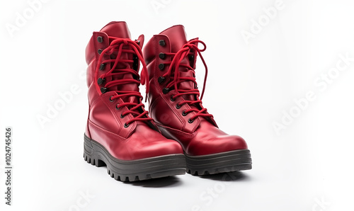 Red combat boot isolated on a white background