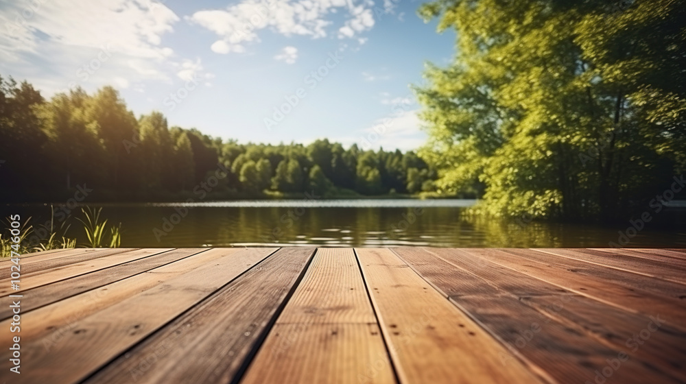 empty wooden board lake view nature background from a wooden dock blue sky and water empty wooden board lake view nature background from a wooden dock blue sky and water