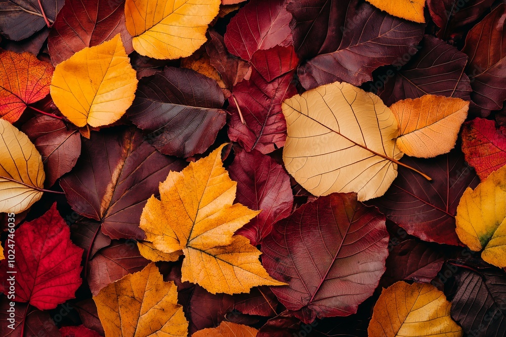 A vibrant collection of autumn leaves in hues of orange, yellow, and red lie scattered in a mosaic pattern. A vibrant collection of autumn leaves in hues of orange, yellow, and red lie scattered in a mosaic pattern.