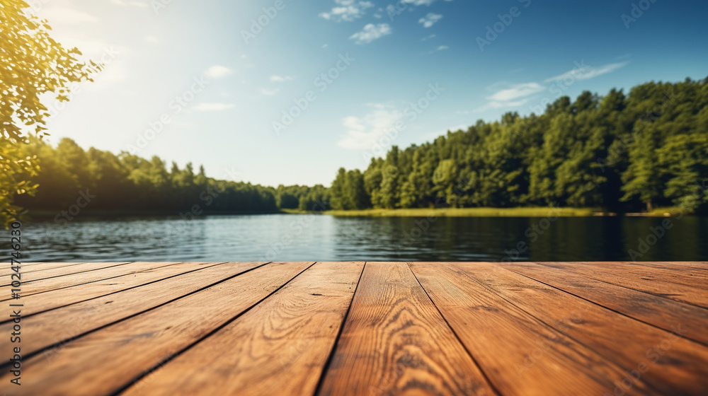 empty wooden board lake view nature background from a wooden dock blue sky and water empty wooden board lake view nature background from a wooden dock blue sky and water